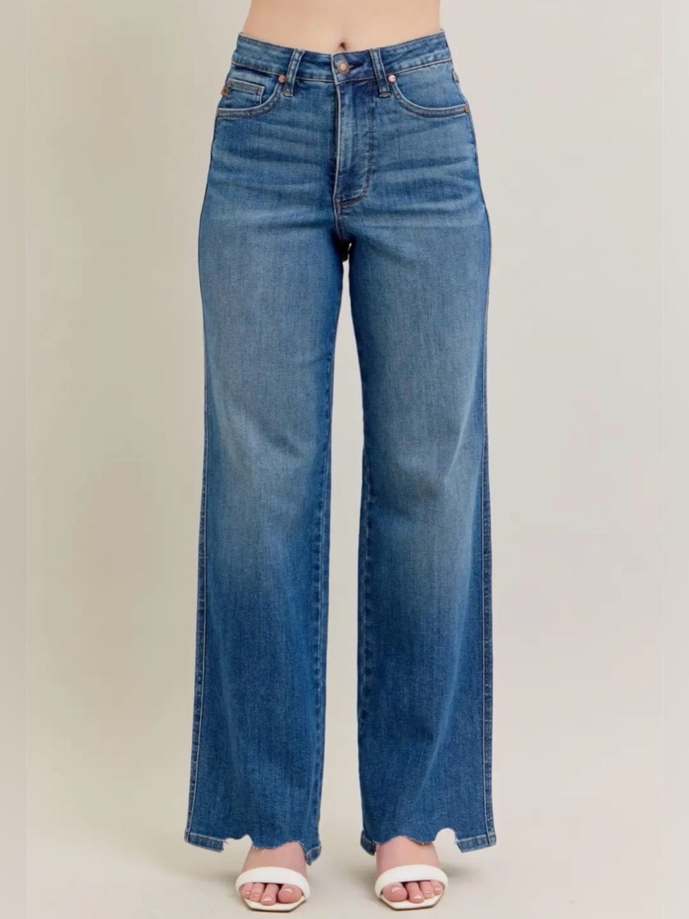 NWT Judy Blue Rebel Tummy Control Wide Leg Jeans with Chew Hem